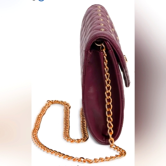 Badgley Mischka Quilted Studded Convertible Crossbody Bag Plum NWT - Picture 3 of 5